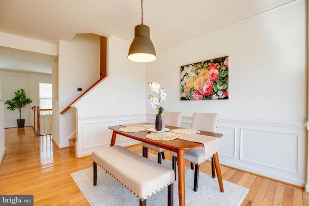 Dining room, Interior, Pendant Lights, Wood Texture Flooring