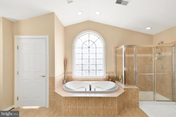 Bathroom, Glass Shower, Interior, Recessed Lighting, Wood Texture Flooring