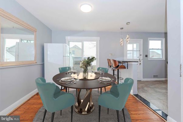 Dining room, Interior, Pendant Lights, Wood Texture Flooring