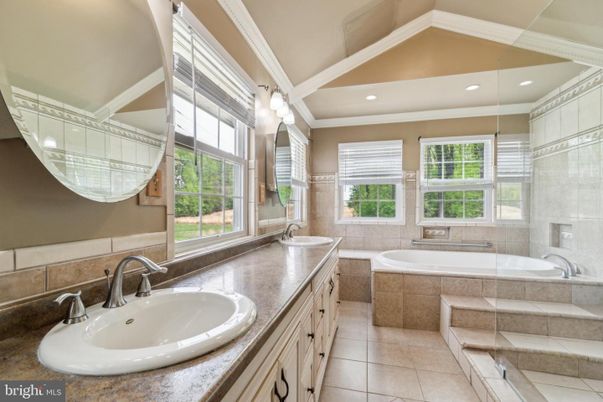Bathroom, Dual Sink Vanities, Glass Shower, Interior, Recessed Lighting