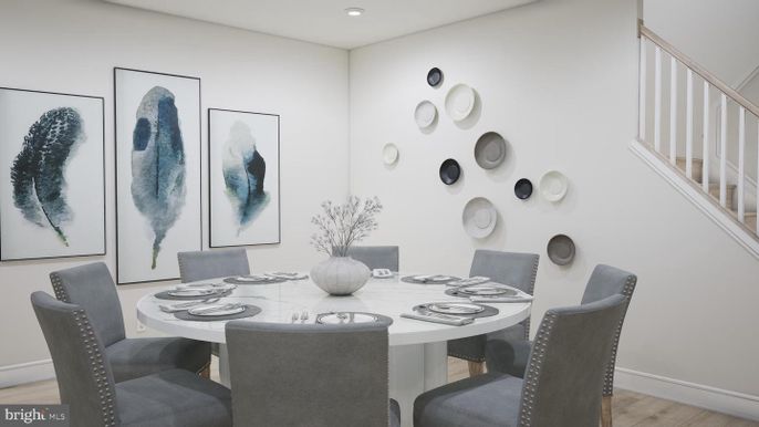 Dining room, Interior, Recessed Lighting, Wood Texture Flooring