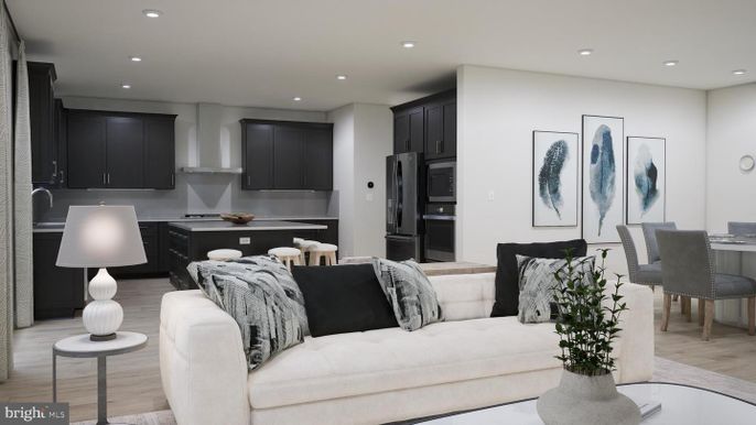 Dining room, Interior, Kitchen, Living room, Recessed Lighting, Wood Texture Flooring