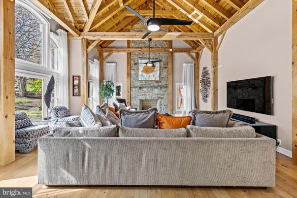 Fireplace, Interior, Living room, Stone Walls, Wooden Beams, Wooden Ceilings, Wood Texture Flooring