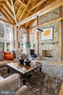 Fireplace, Interior, Living room, Pendant Lights, Stone Walls, Wooden Beams, Wooden Ceilings