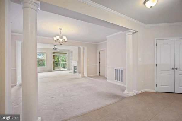 Chandelier, Empty room, Fireplace, Interior