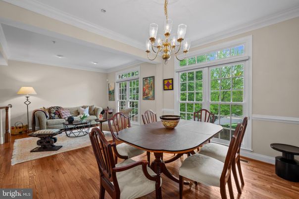 Chandelier, Dining room, Interior, Living room, Recessed Lighting, Wood Texture Flooring