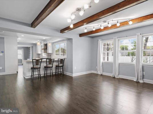 Interior, Kitchen, Pendant Lights, Recessed Lighting, Wooden Beams, Wood Texture Flooring