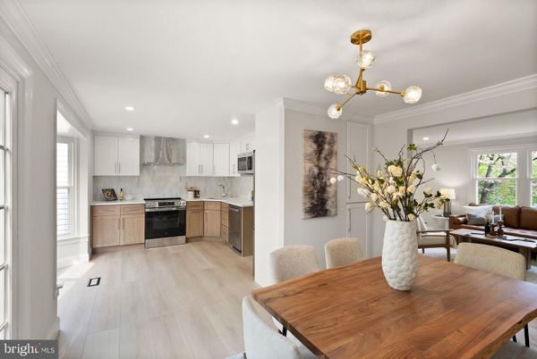 Dining room, Interior, Kitchen, Living room, Pendant Lights, Recessed Lighting, Stainless Steel Appliances, Wood Texture Flooring