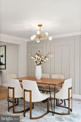 Dining room, Interior, Pendant Lights, Wood Texture Flooring