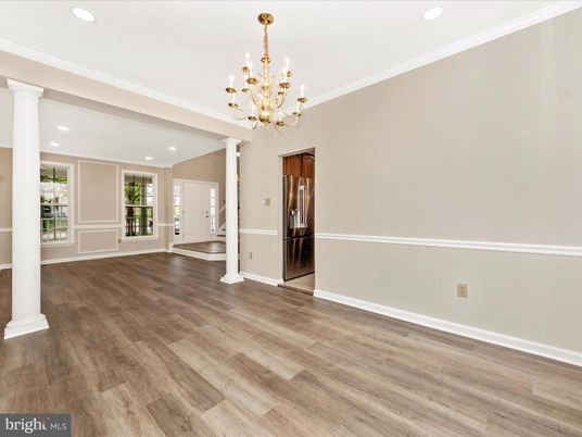 Chandelier, Empty room, Interior, Recessed Lighting, Wood Texture Flooring