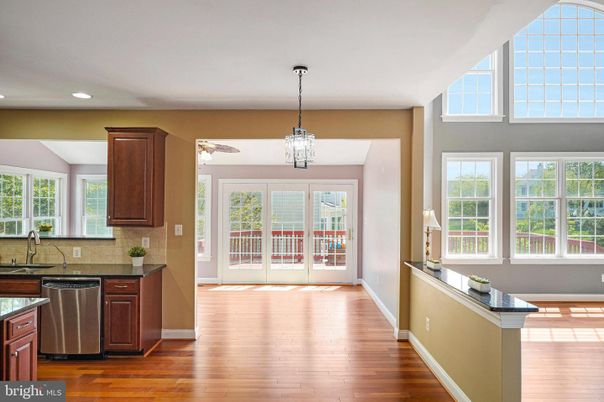Chandelier, Interior, Kitchen, Pendant Lights, Recessed Lighting, Wood Texture Flooring