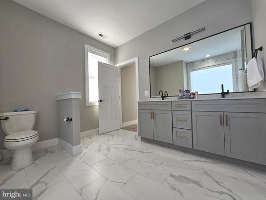 Bathroom, Dual Sink Vanities, Interior, Marble, Recessed Lighting