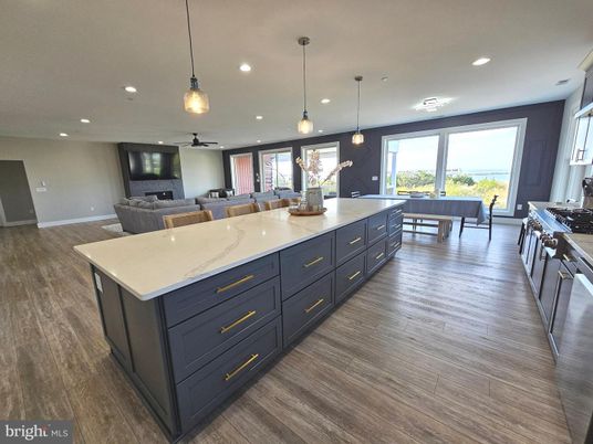 Dining room, Interior, Kitchen, Living room, Pendant Lights, Recessed Lighting, Wood Texture Flooring
