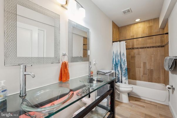 Bathroom, Interior, Recessed Lighting, Wood Texture Flooring