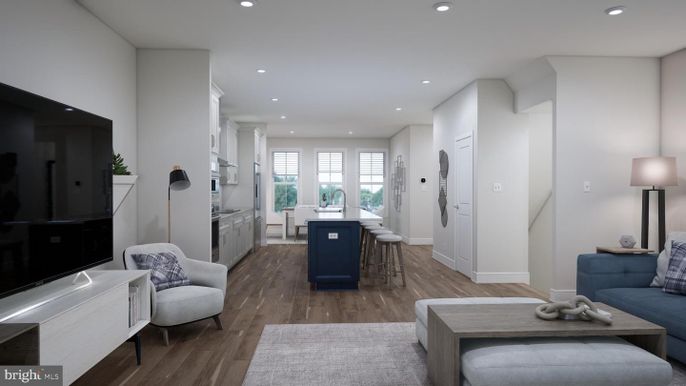 Interior, Kitchen, Living room, Recessed Lighting, Wood Texture Flooring