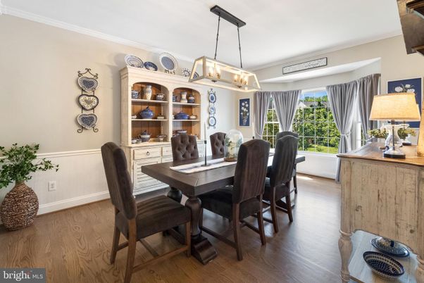 Dining room, Interior, Pendant Lights, Wood Texture Flooring