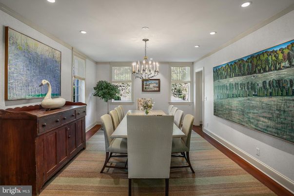 Chandelier, Dining room, Interior, Recessed Lighting, Wood Texture Flooring