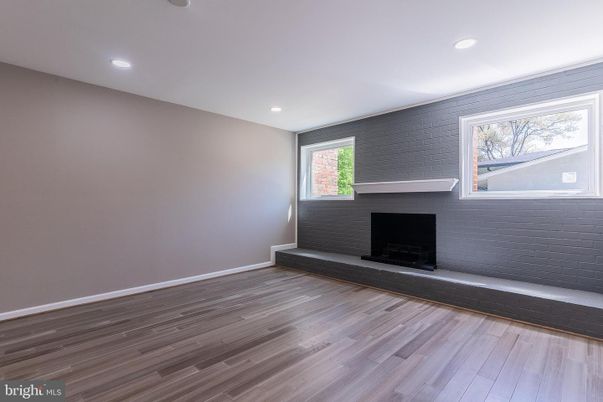 Empty room, Fireplace, Interior, Recessed Lighting, Wood Texture Flooring