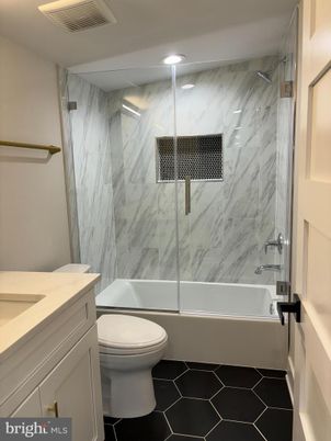 Bathroom, Glass Shower, Interior, Marble Walls, Recessed Lighting