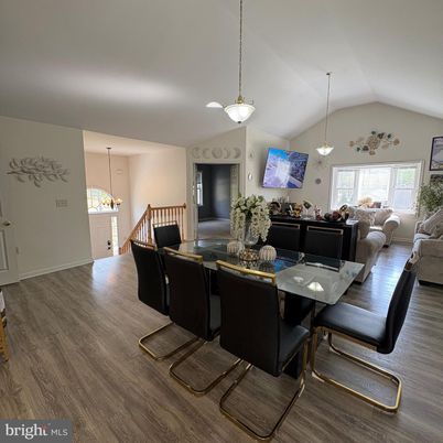 Dining room, Interior, Living room, Pendant Lights, Wood Texture Flooring