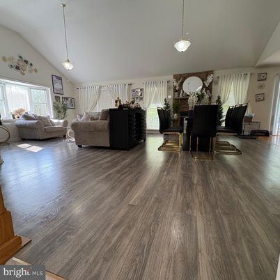 Dining room, Interior, Living room, Pendant Lights, Wood Texture Flooring