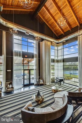 Chandelier, Interior, Living room, Pendant Lights, Water, Wooden Beams, Wooden Ceilings