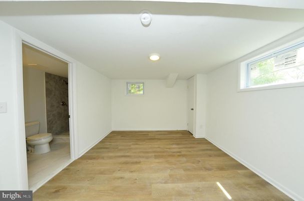 Bathroom, Empty room, Interior, Recessed Lighting, Wood Texture Flooring