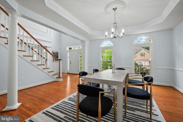 Chandelier, Dining room, Interior, Wood Texture Flooring