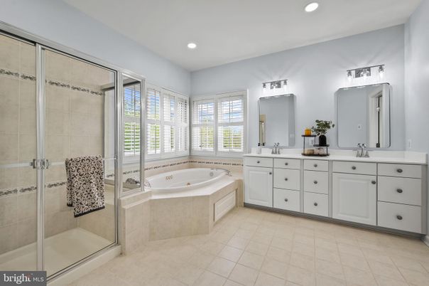 Bathroom, Dual Sink Vanities, Glass Shower, Interior, Recessed Lighting