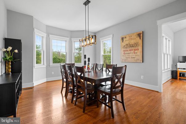 Dining room, Interior, Pendant Lights, Wood Texture Flooring