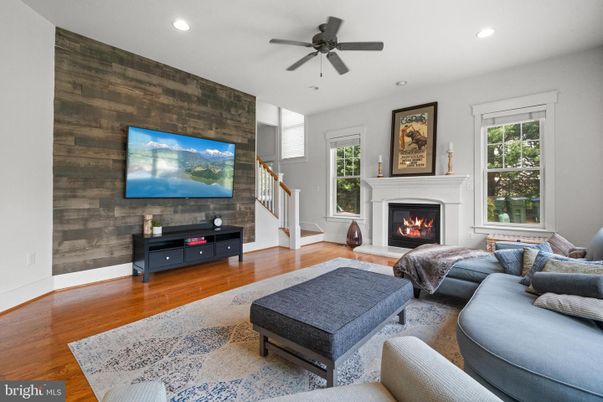 Fireplace, Interior, Living room, Recessed Lighting, Wood Texture Flooring, Wooden Walls