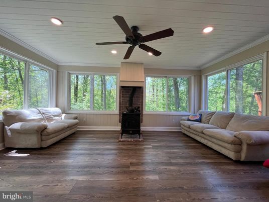 Fireplace, Interior, Recessed Lighting, Wood Texture Flooring