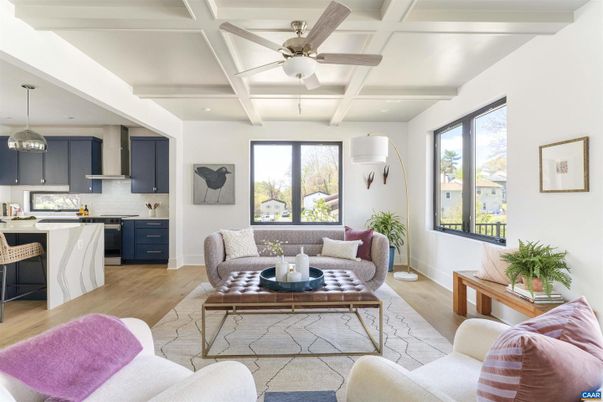 Interior, Kitchen, Living room, Pendant Lights, Recessed Lighting, Wood Texture Flooring