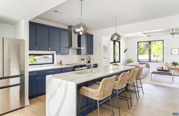 Interior, Kitchen, Living room, Pendant Lights, Recessed Lighting, Stainless Steel Appliances, Wood Texture Flooring