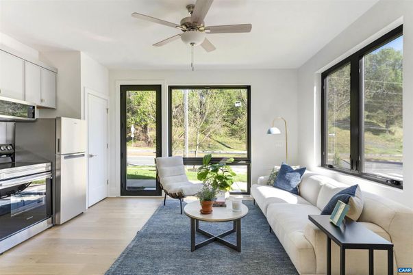 Interior, Kitchen, Living room, Stainless Steel Appliances, Wood Texture Flooring