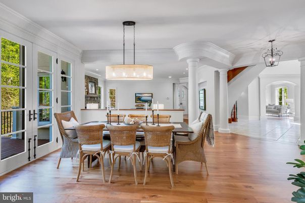 Dining room, Interior, Pendant Lights, Recessed Lighting, Wood Texture Flooring