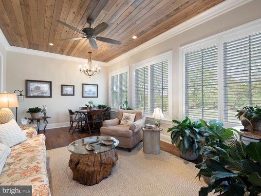 Chandelier, Dining room, Interior, Living room, Recessed Lighting, Wooden Ceilings, Wood Texture Flooring