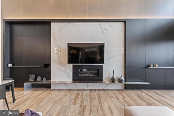 Fireplace, Interior, Marble Walls, Wood Texture Flooring