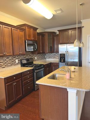 Interior, Kitchen, Pendant Lights, Stainless Steel Appliances, Wood Texture Flooring