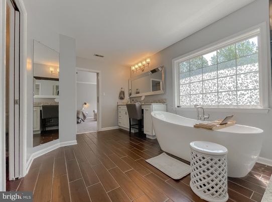 Bathroom, Free Standing Baths, Interior, Wood Texture Flooring