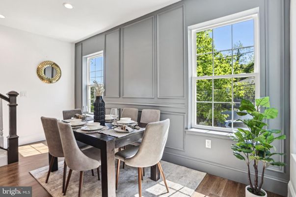 Dining room, Interior, Recessed Lighting, Wood Texture Flooring
