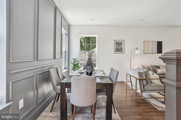 Dining room, Interior, Recessed Lighting, Wood Texture Flooring