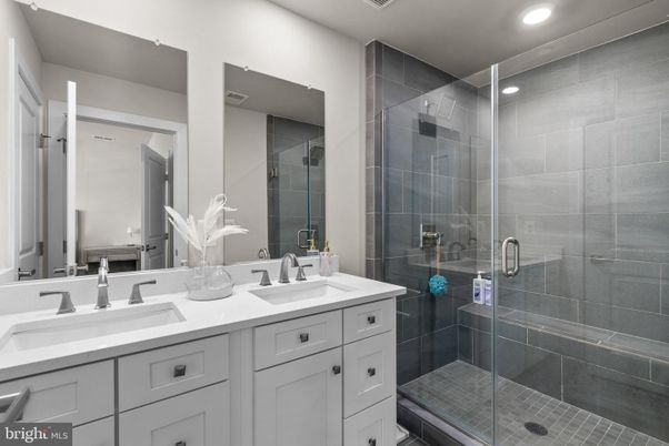 Bathroom, Dual Sink Vanities, Glass Shower, Interior, Recessed Lighting