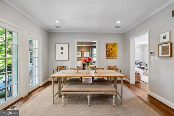 Dining room, Interior, Recessed Lighting, Wood Texture Flooring