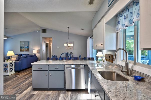 Dining room, Interior, Kitchen, Living room, Pendant Lights, Stainless Steel Appliances, Wood Texture Flooring