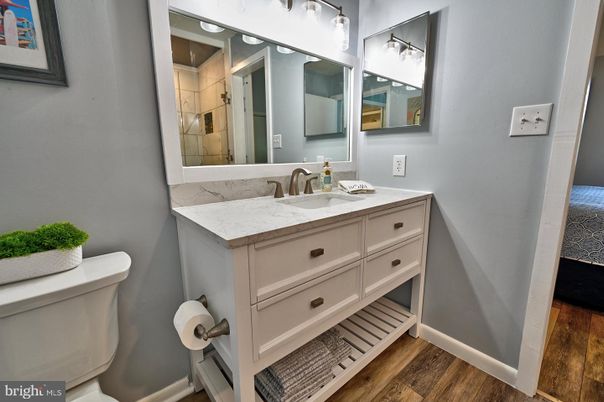 Bathroom, Dual Sink Vanities, Interior, Wood Texture Flooring