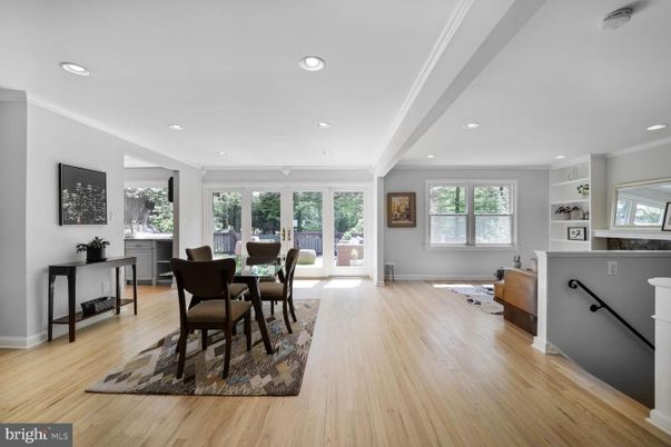 Dining room, Interior, Recessed Lighting, Wood Texture Flooring