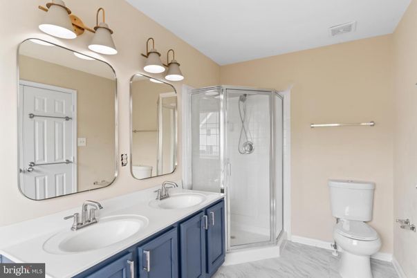 Bathroom, Dual Sink Vanities, Glass Shower, Interior, Marble