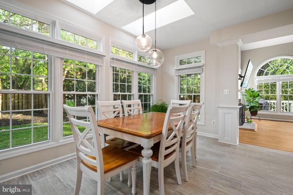 Dining room, Interior, Pendant Lights, Wood Texture Flooring