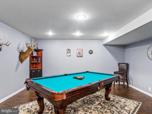 Billiard Table, Game Room, Interior, Recessed Lighting, Wood Texture Flooring